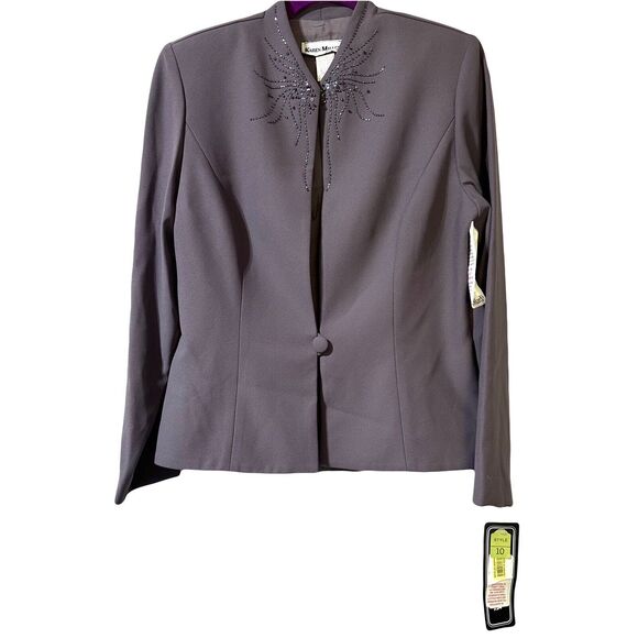 Karen Miller NEW YORK Formal Blazer Jacket Size 10 Gray Beaded Single Button NWT - Picture 1 of 10